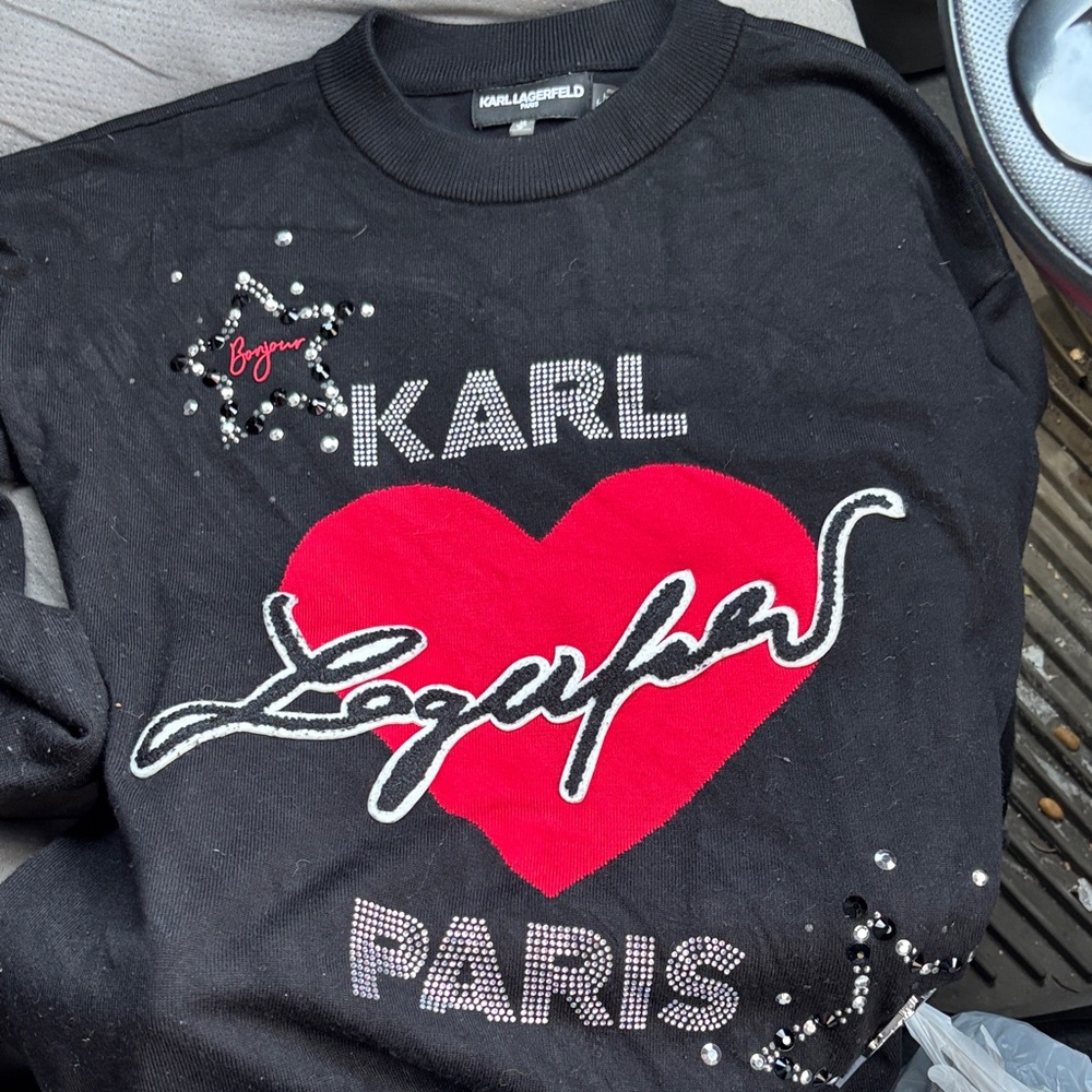 Karl Lagerfeld Kids Black Sweatshirt with Red Heart and Star Accents - Picture 2 of 5